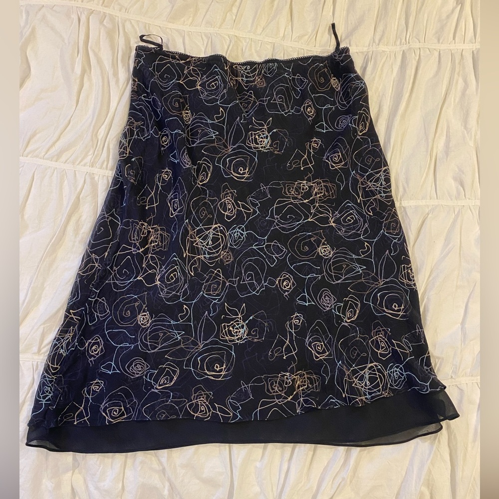 Vintage i.e. Petite 100% Silk Floral Midi Skirt – Black Multicolour